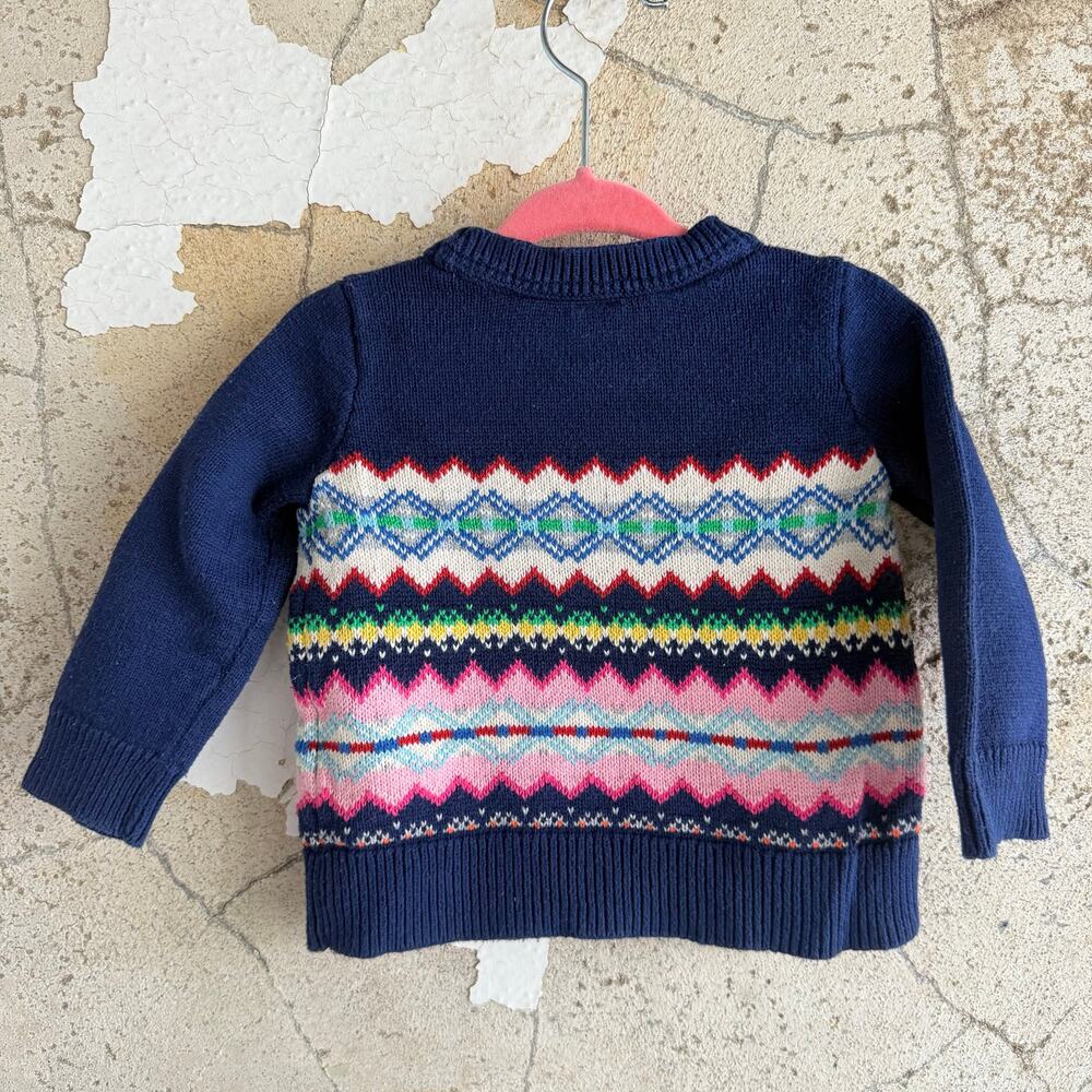 Baby Gap Sweater Fair Isle Holiday Pullover Navy Pink Girls 12-18 Months Winter - Picture 3 of 4
